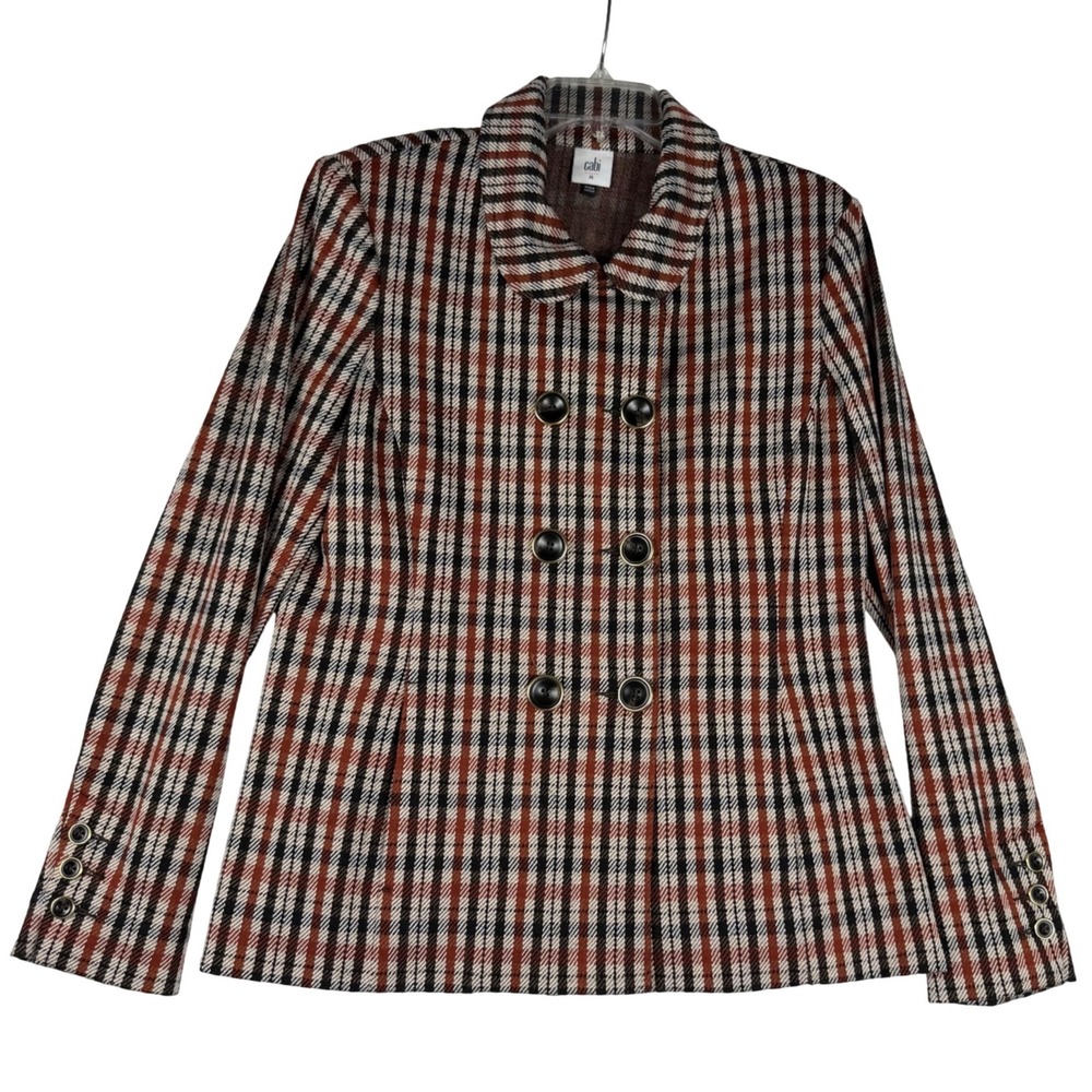 NEW CABI Double Breasted Jazzy Jacket Blazer‎ in Toffee Plaid WOMEN'S M